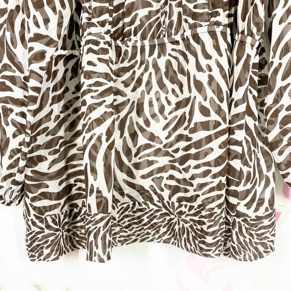 Michael Kors Brown Animal Print Silk Front Tie Blouse 3X - Picture 5 of 15